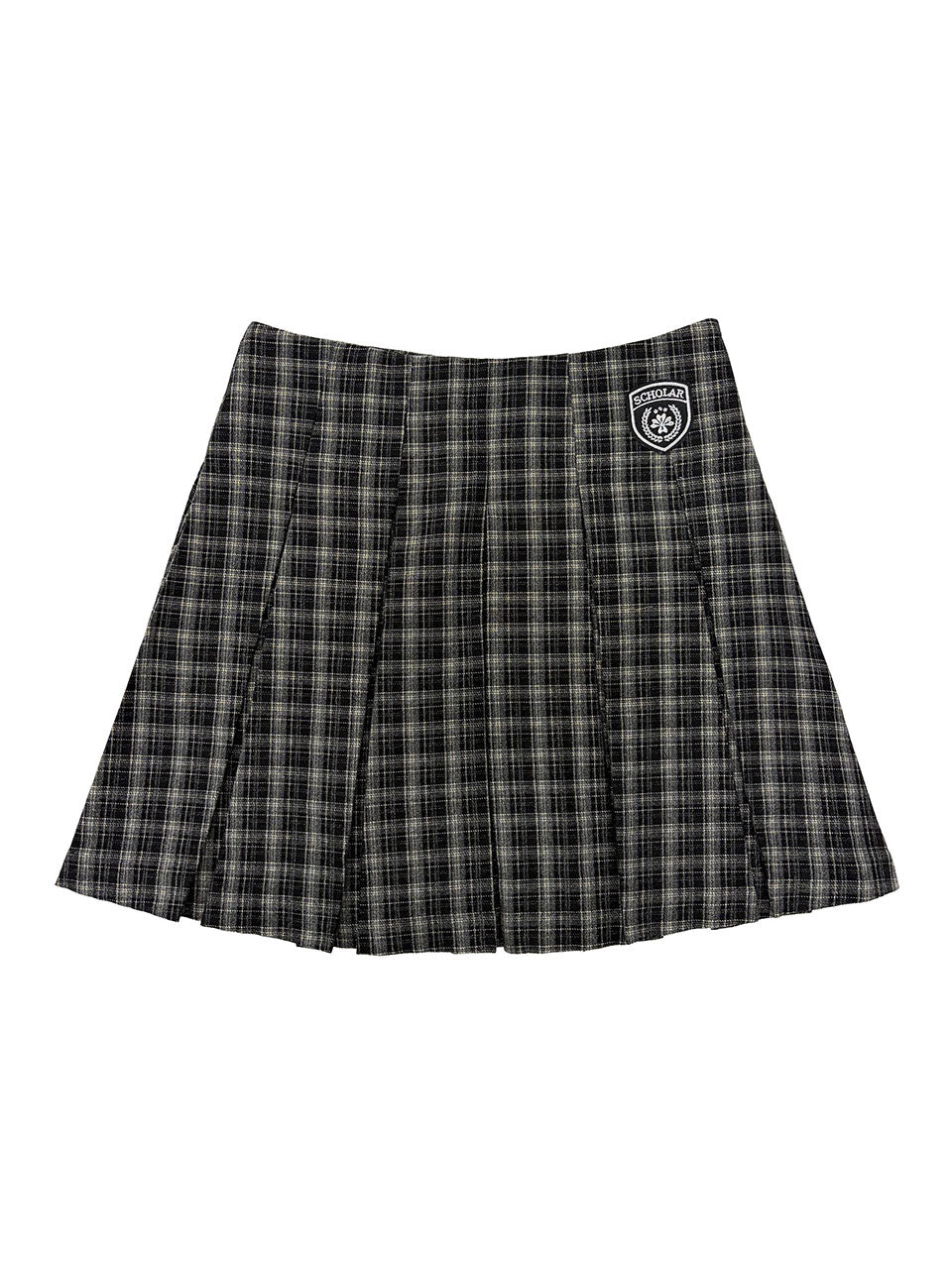 Plaid Pleated Midi Skirt Black