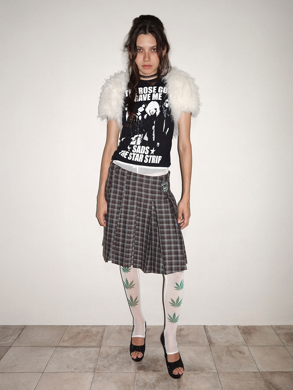 Plaid Pleated Midi Skirt Brown