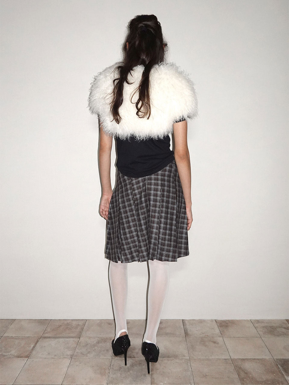 Plaid Pleated Midi Skirt Brown
