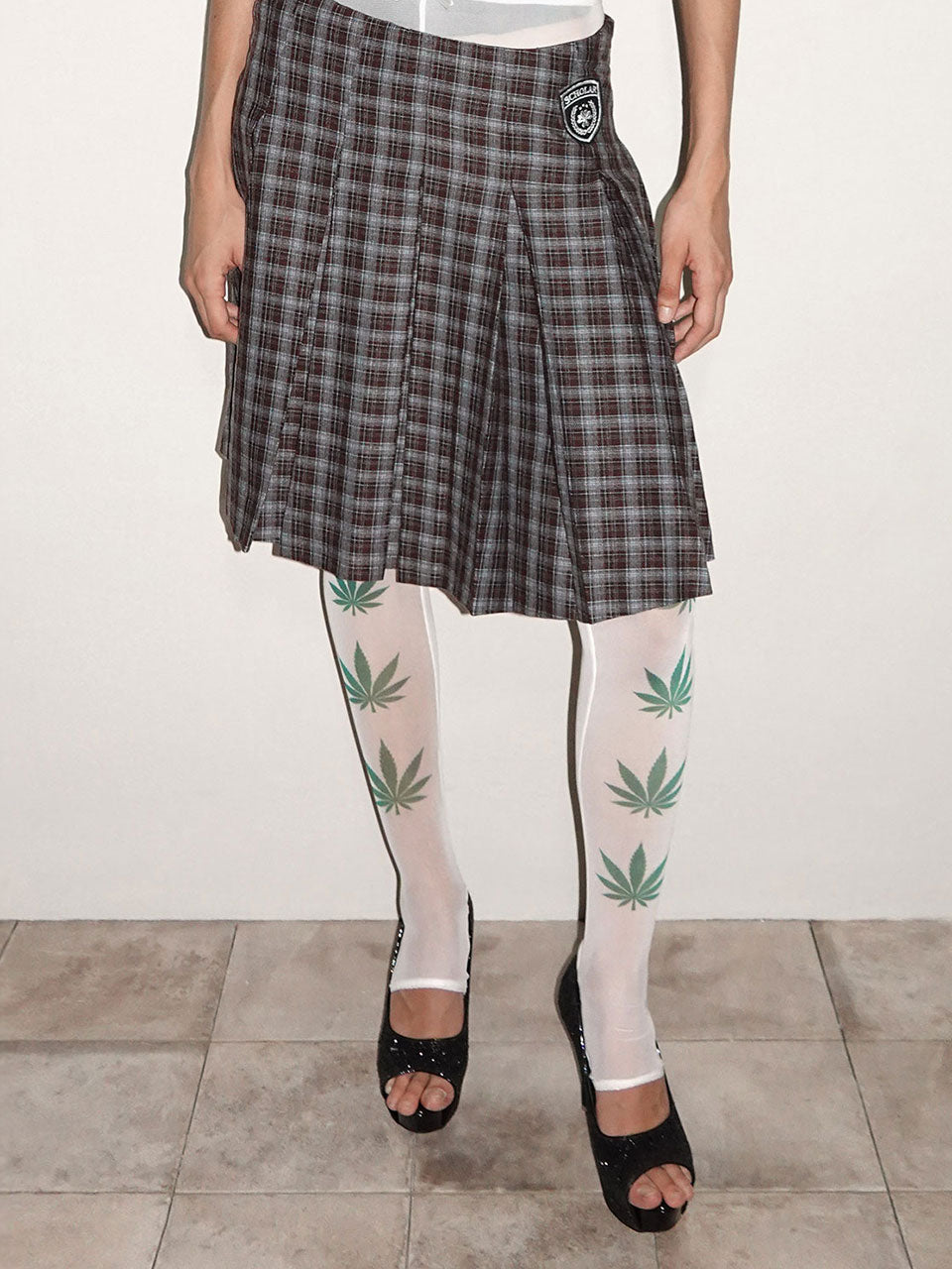 Plaid Pleated Midi Skirt Brown