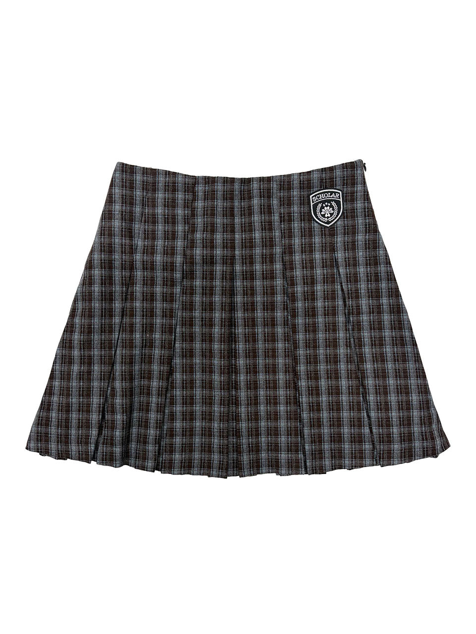 Plaid Pleated Midi Skirt Brown