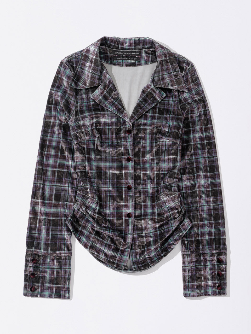 Velour Collar Shirt Purple Check