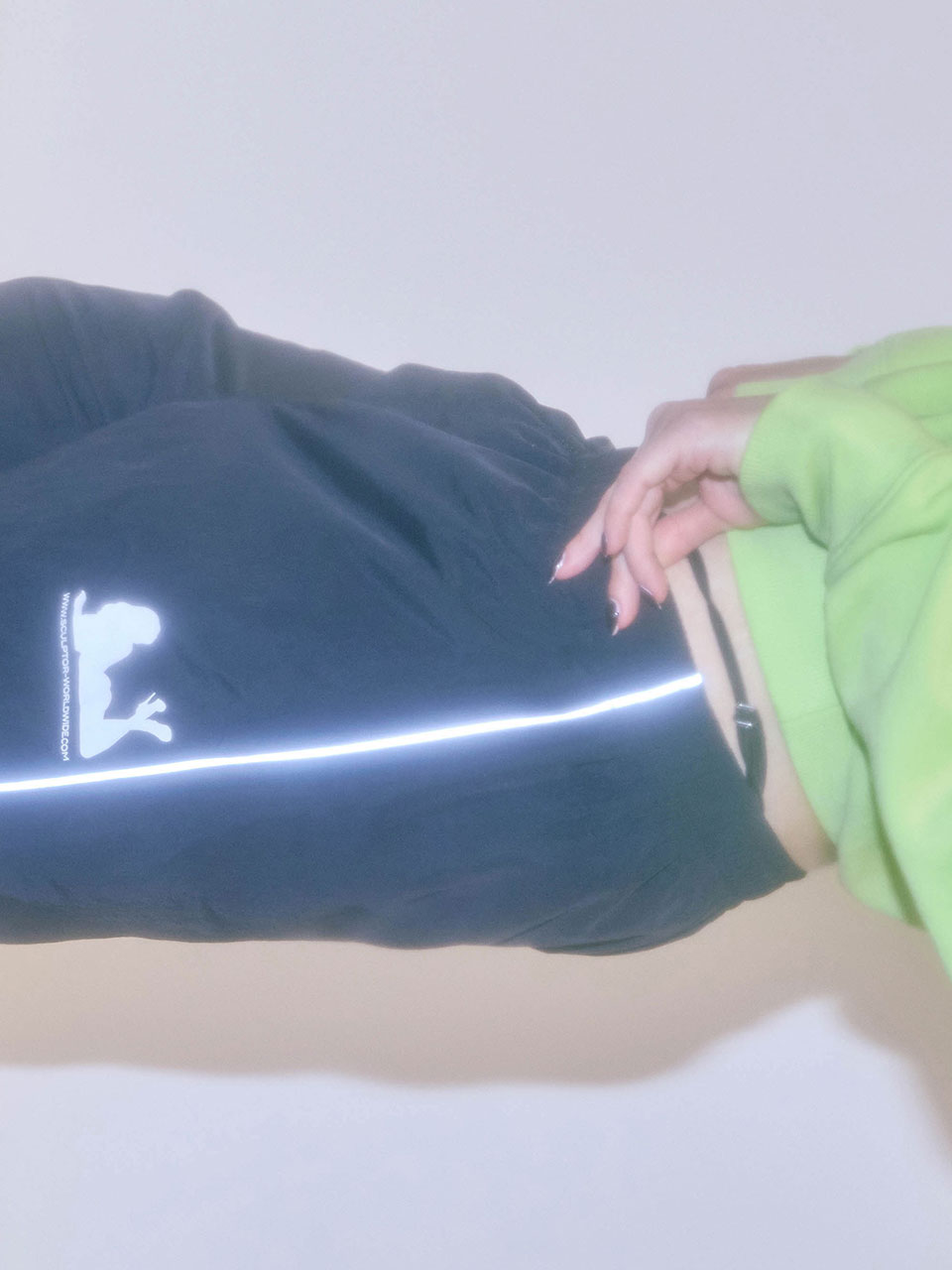 Reflective Piping Nylon Pants Black