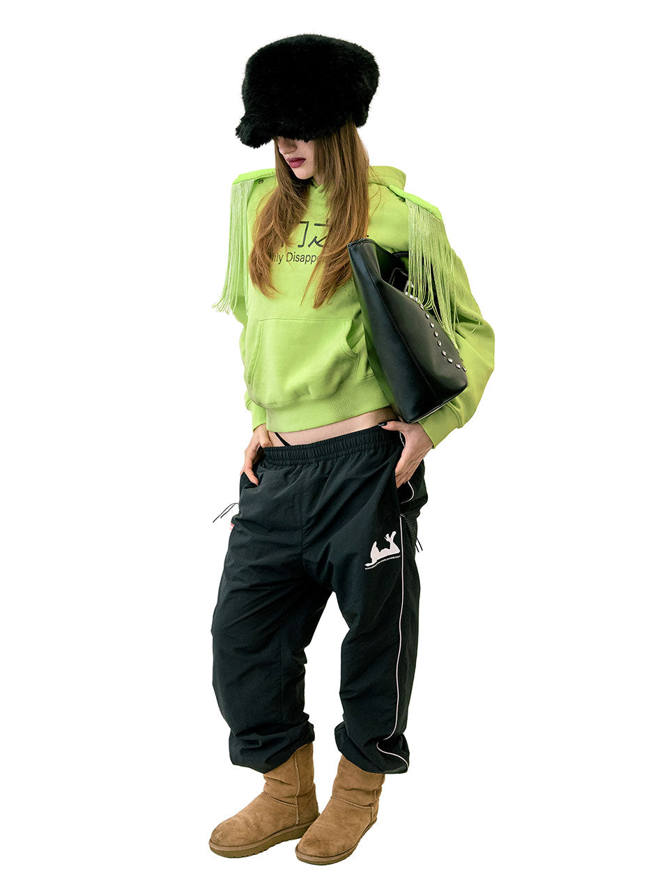 Reflective Piping Nylon Pants Black