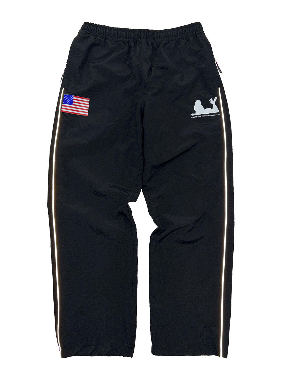 Reflective Piping Nylon Pants Black