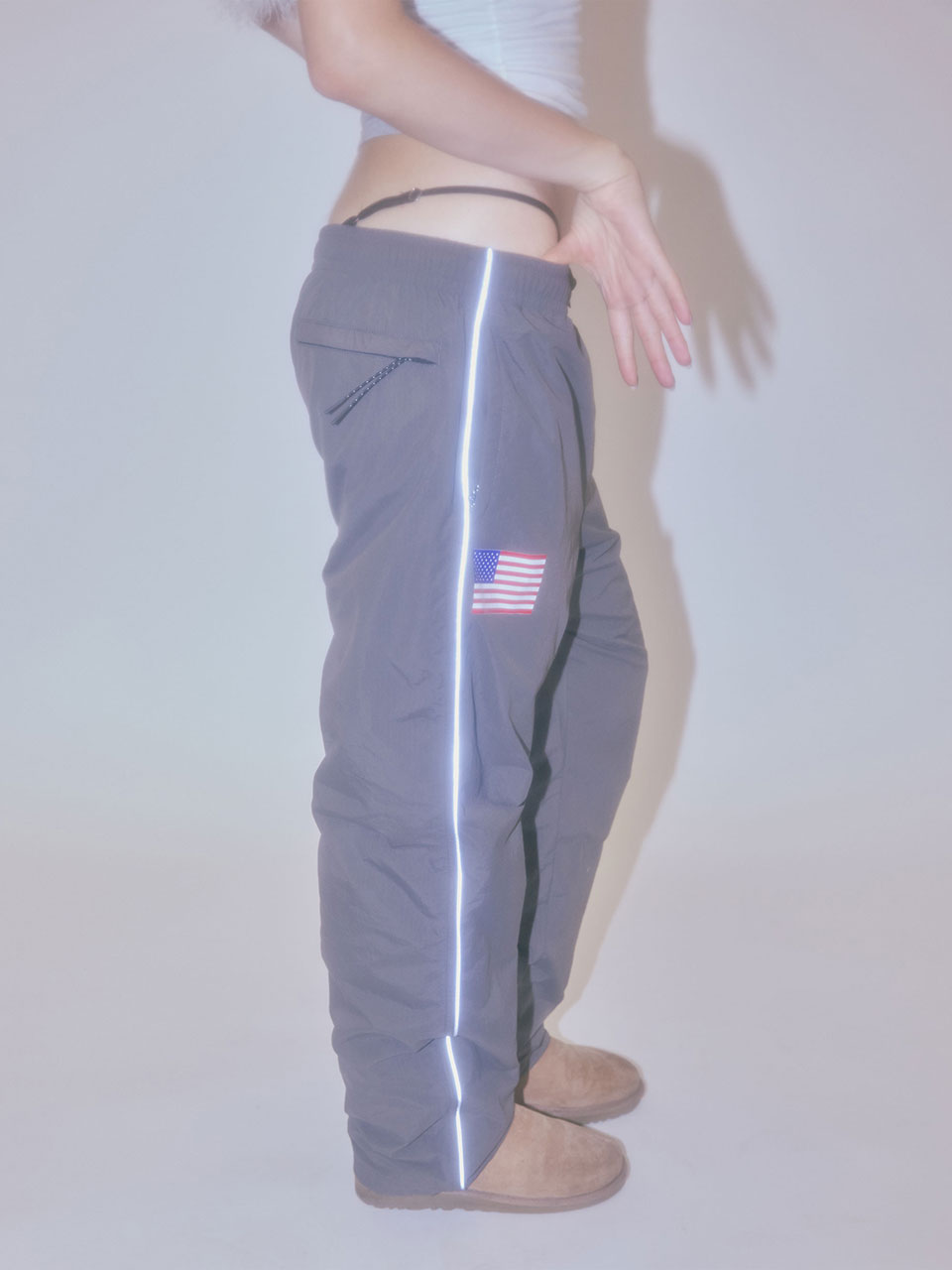 Reflective Piping Nylon Pants Charcoal