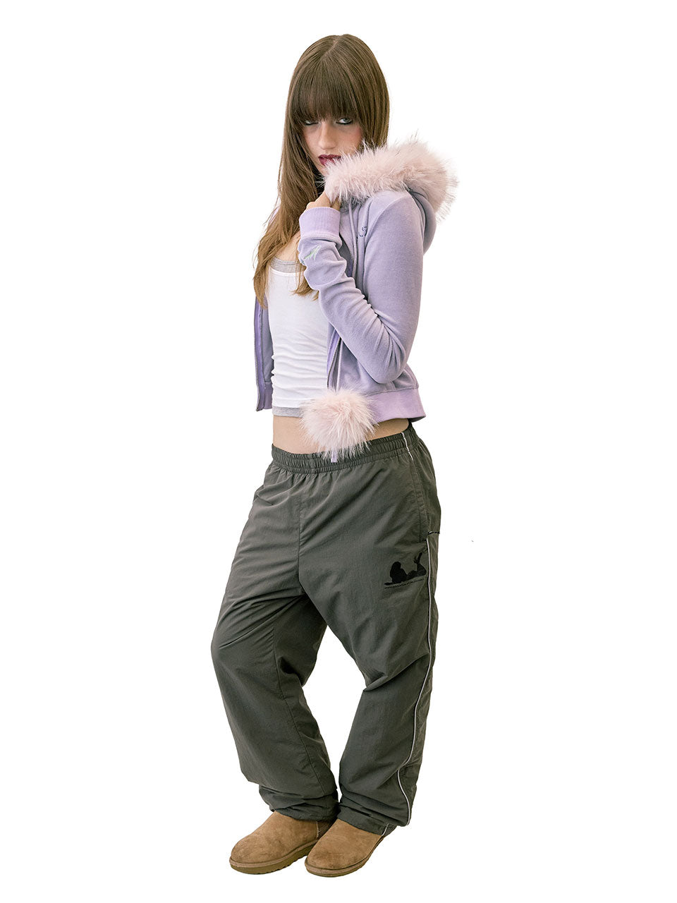 Reflective Piping Nylon Pants Charcoal