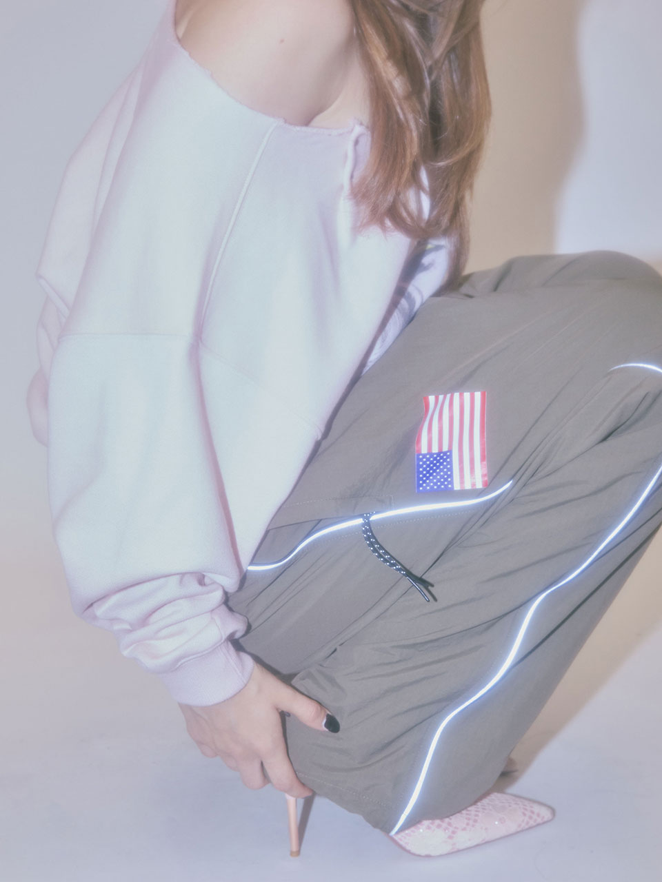 Reflective Piping Nylon Pants Khaki