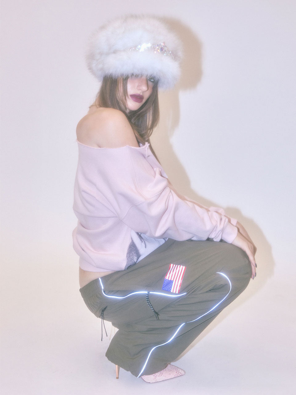 Reflective Piping Nylon Pants Khaki