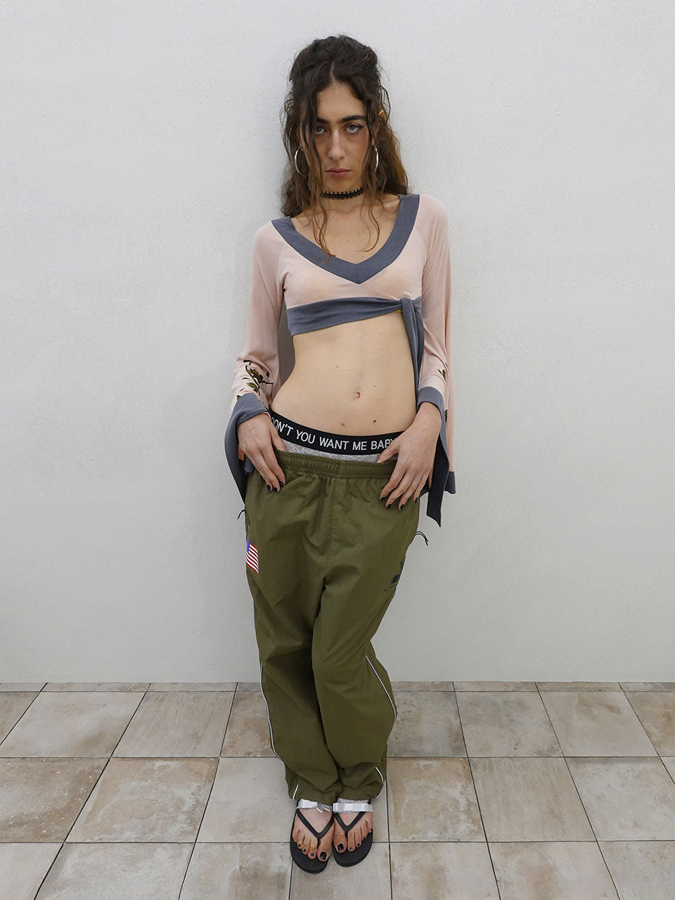 Reflective Piping Nylon Pants Khaki