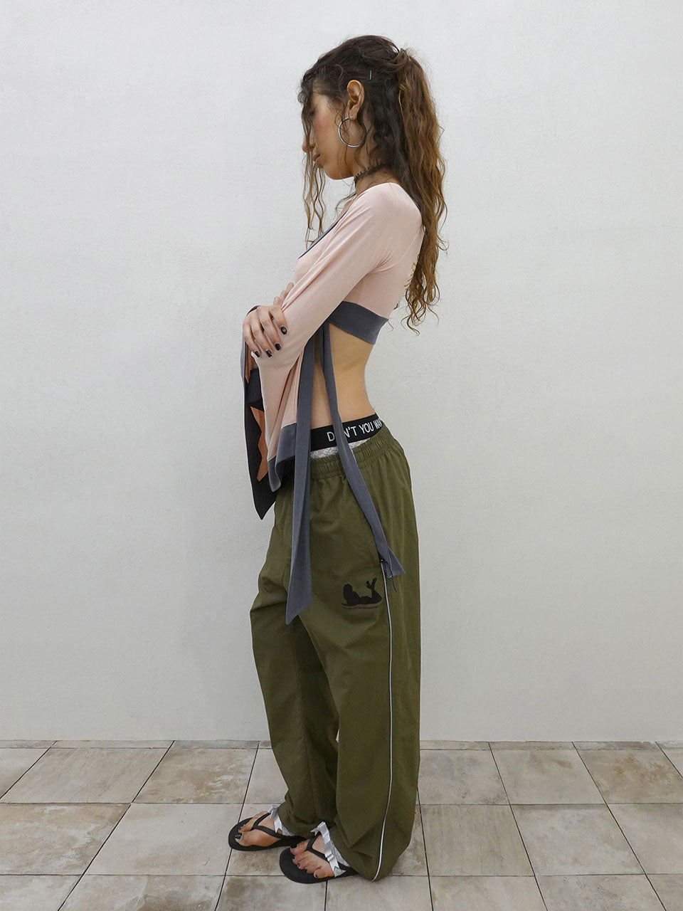 Reflective Piping Nylon Pants Khaki