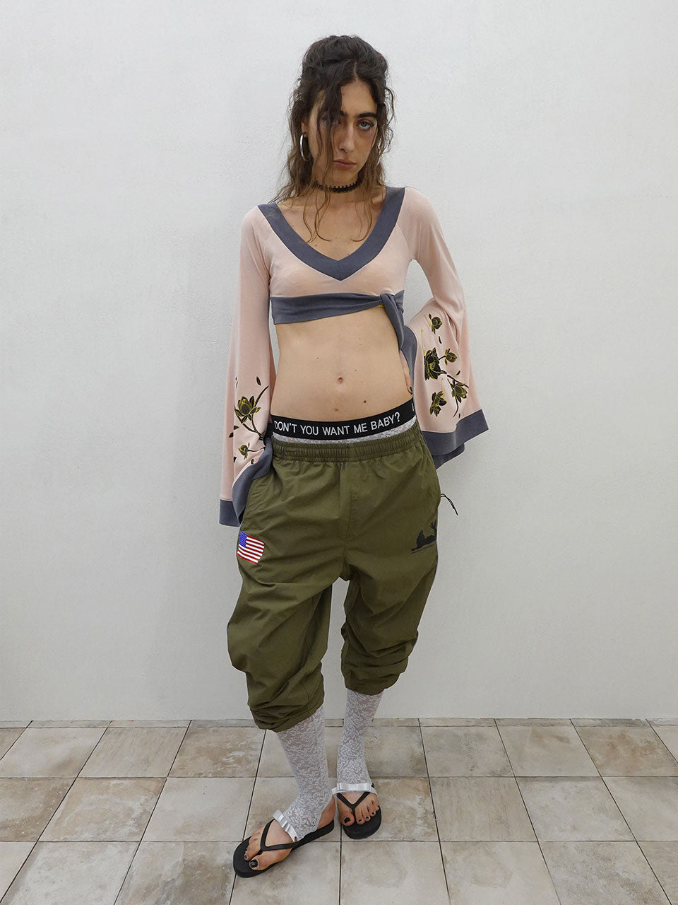 Reflective Piping Nylon Pants Khaki