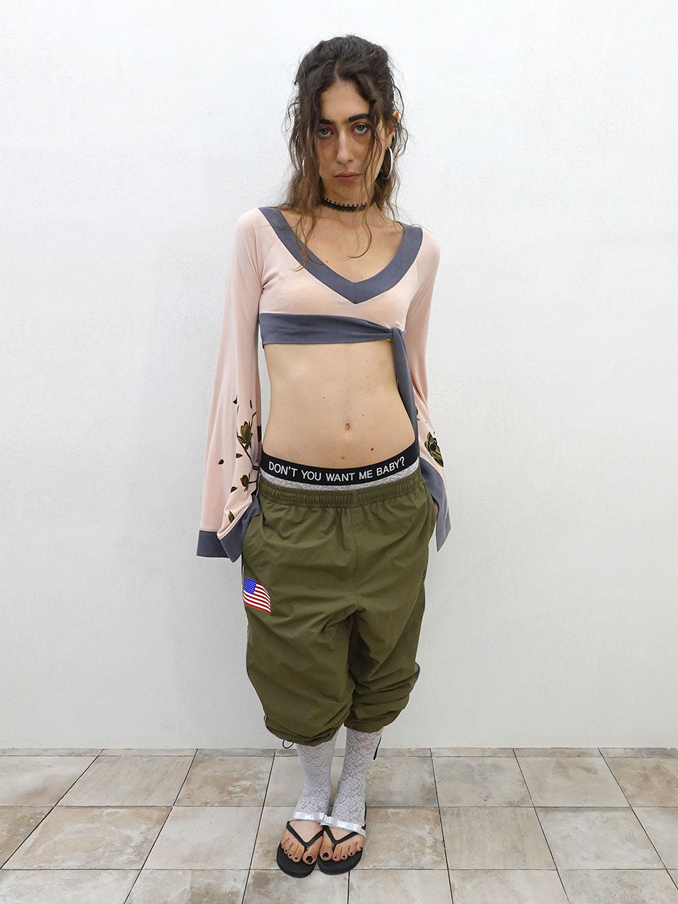 Reflective Piping Nylon Pants Khaki