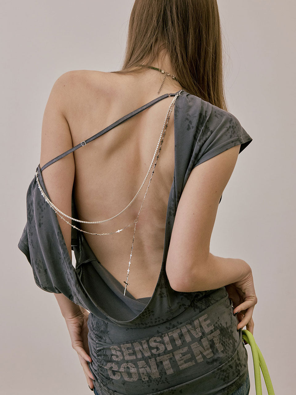 Rosary Backless Dress Charcoal