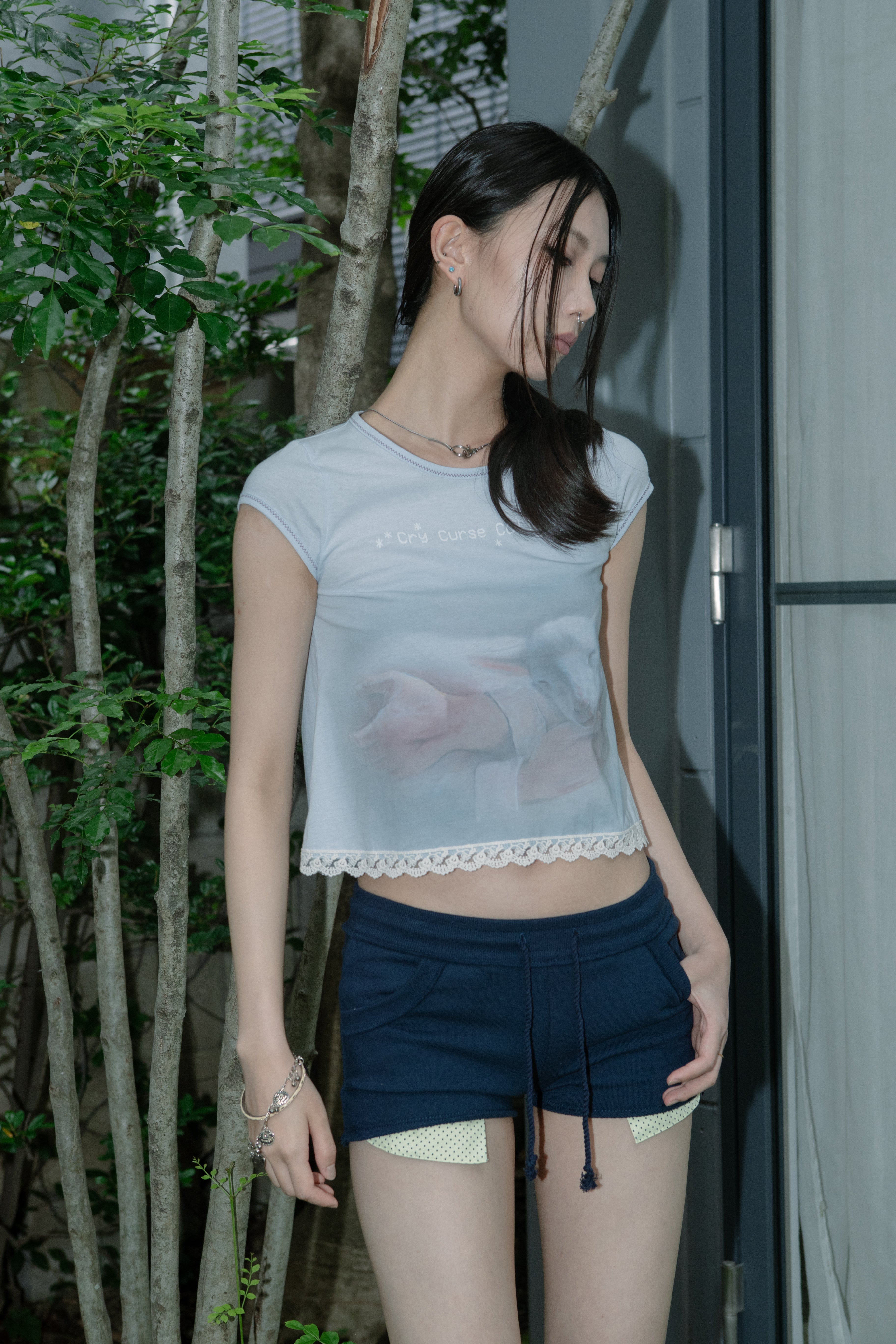 Lace Crop Baby Tee Mystic Blue – SCULPTOR JAPAN