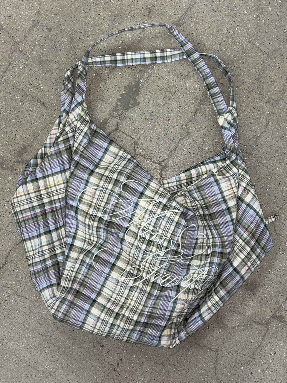 Plaid Big Hobo Bag Sage