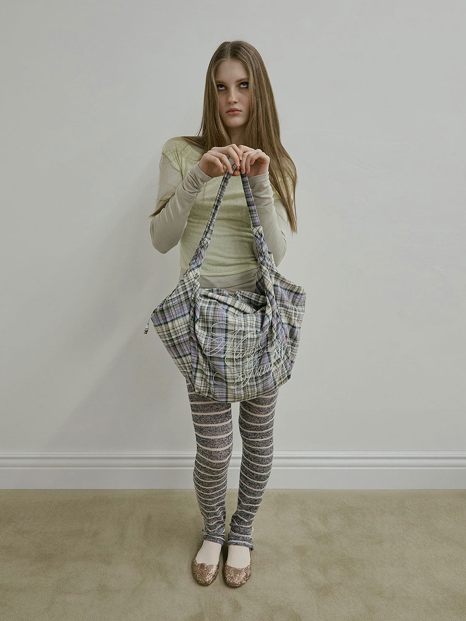 Plaid Big Hobo Bag Sage