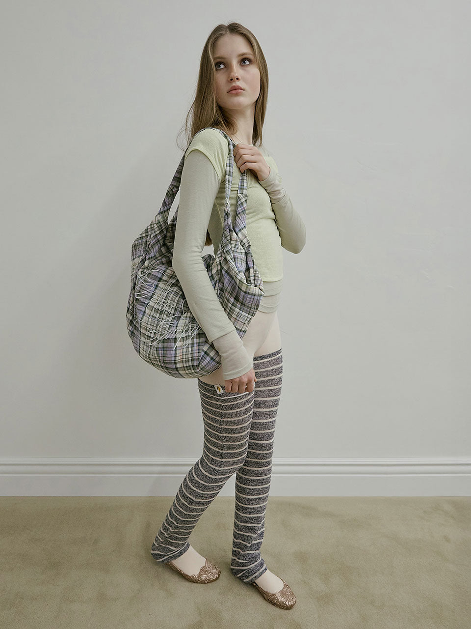 Plaid Big Hobo Bag Sage