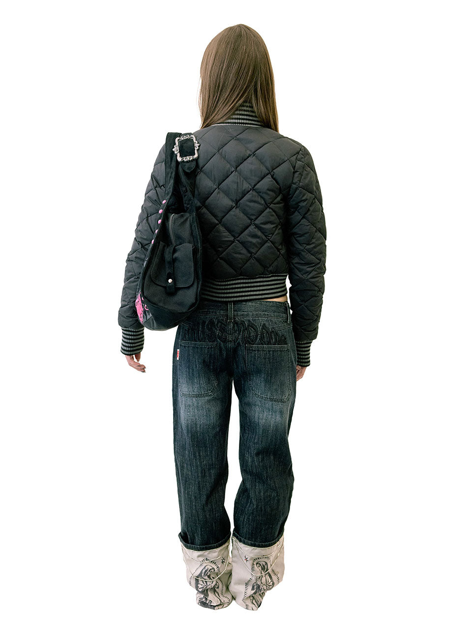 Striped Rib Lightweight Puffer Jacket Black