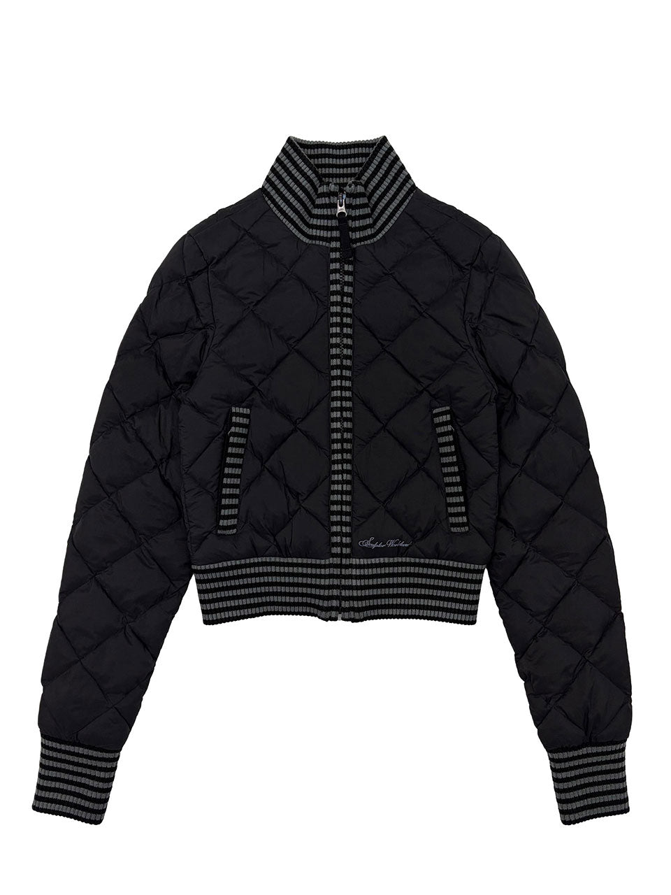 Striped Rib Lightweight Puffer Jacket Black
