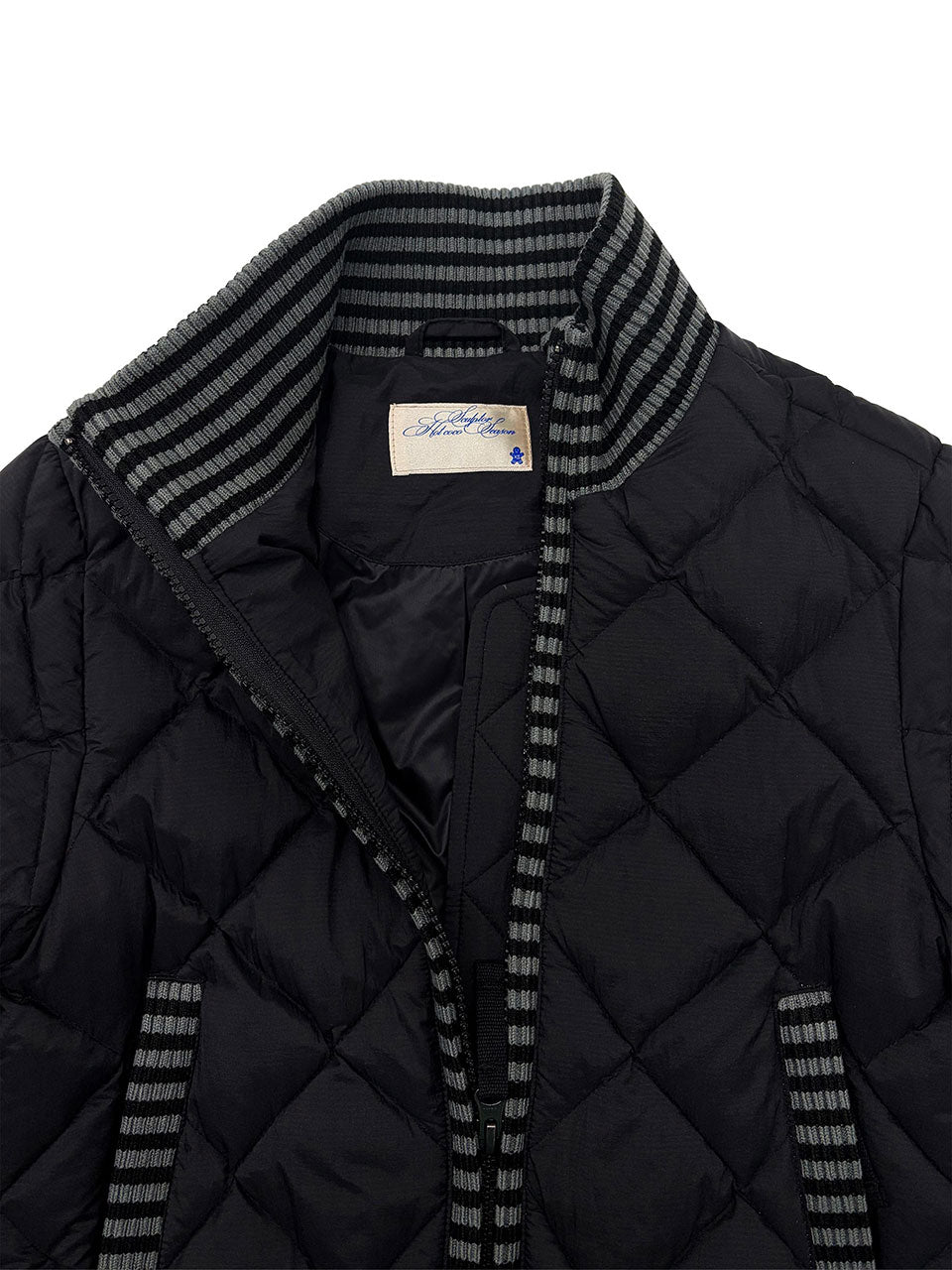 Striped Rib Lightweight Puffer Jacket Black