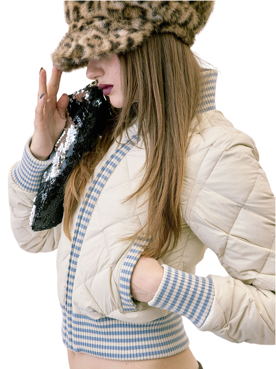 Striped Rib Lightweight Puffer Jacket Cream