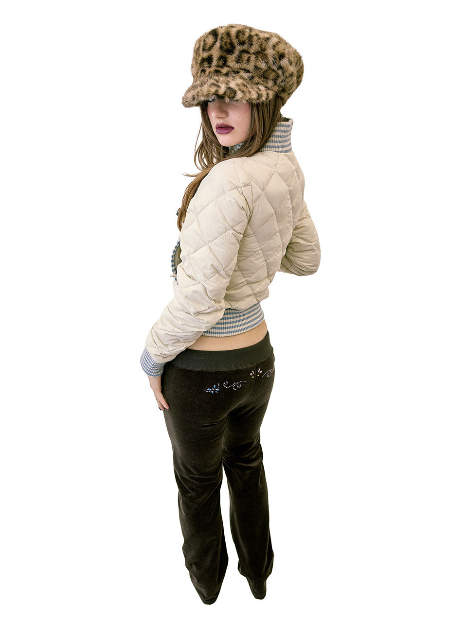 Striped Rib Lightweight Puffer Jacket Cream