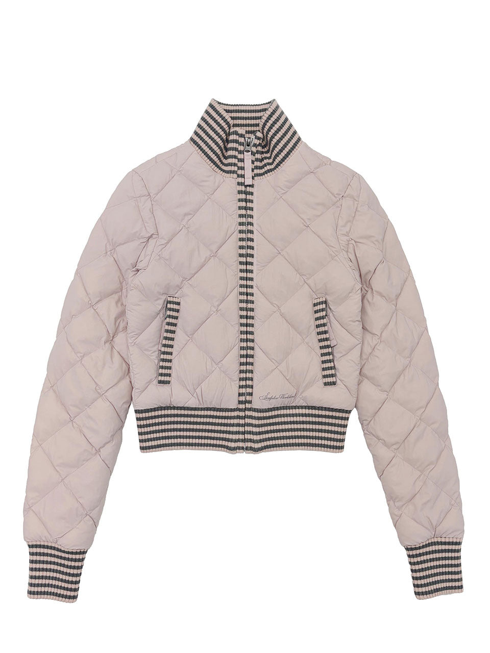 Striped Rib Lightweight Puffer Jacket Pink