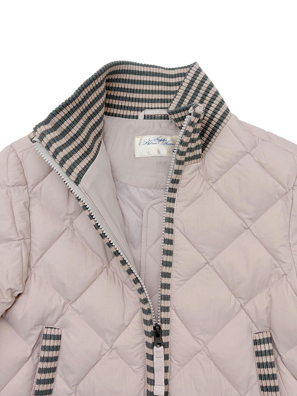 Striped Rib Lightweight Puffer Jacket Pink