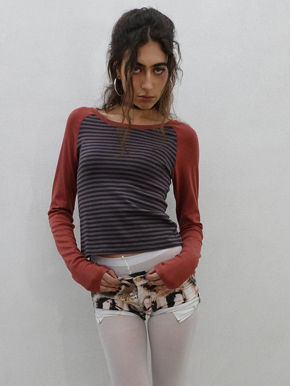 Striped Raglan Tee Dusty Red