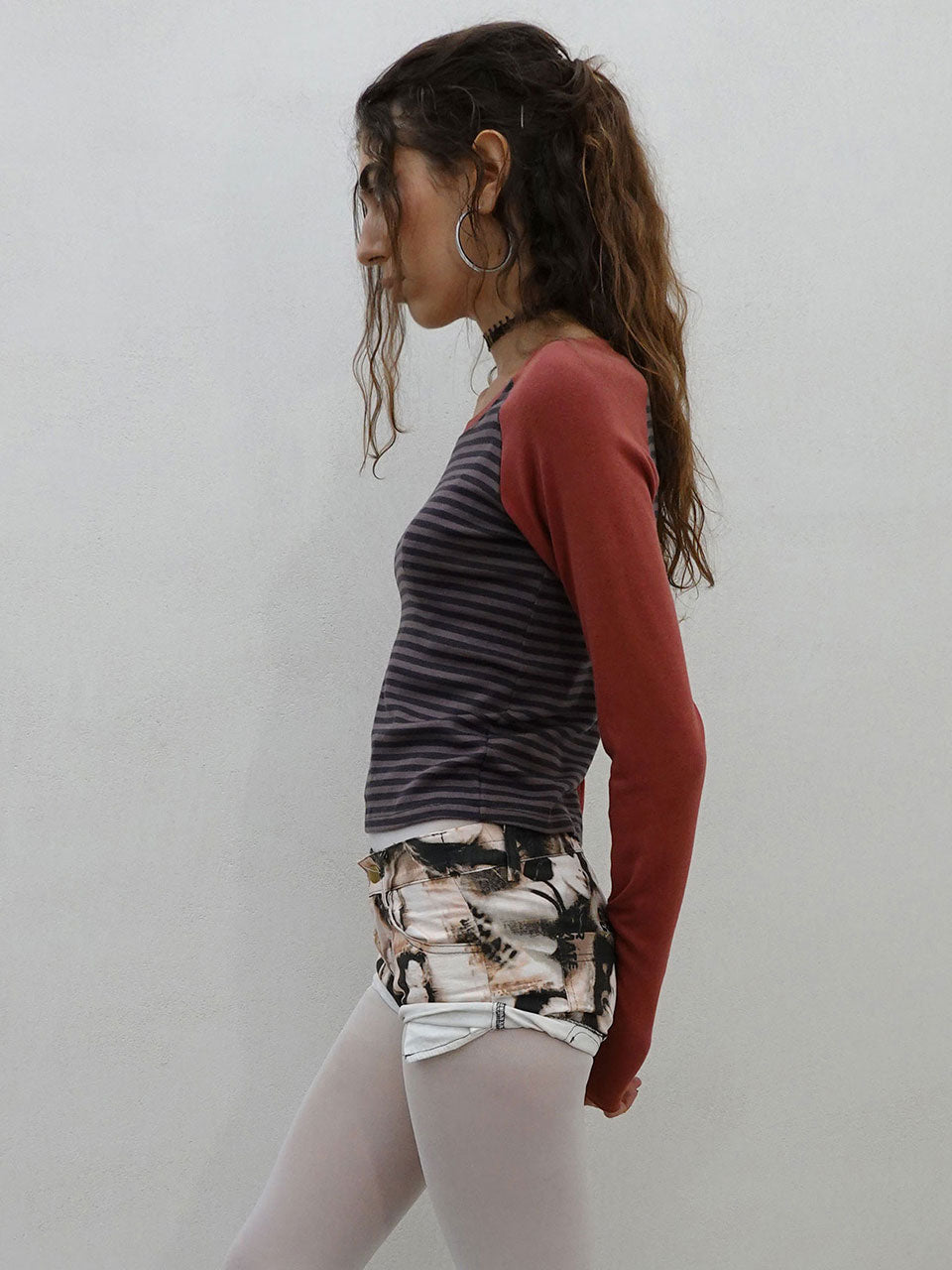 Striped Raglan Tee Dusty Red