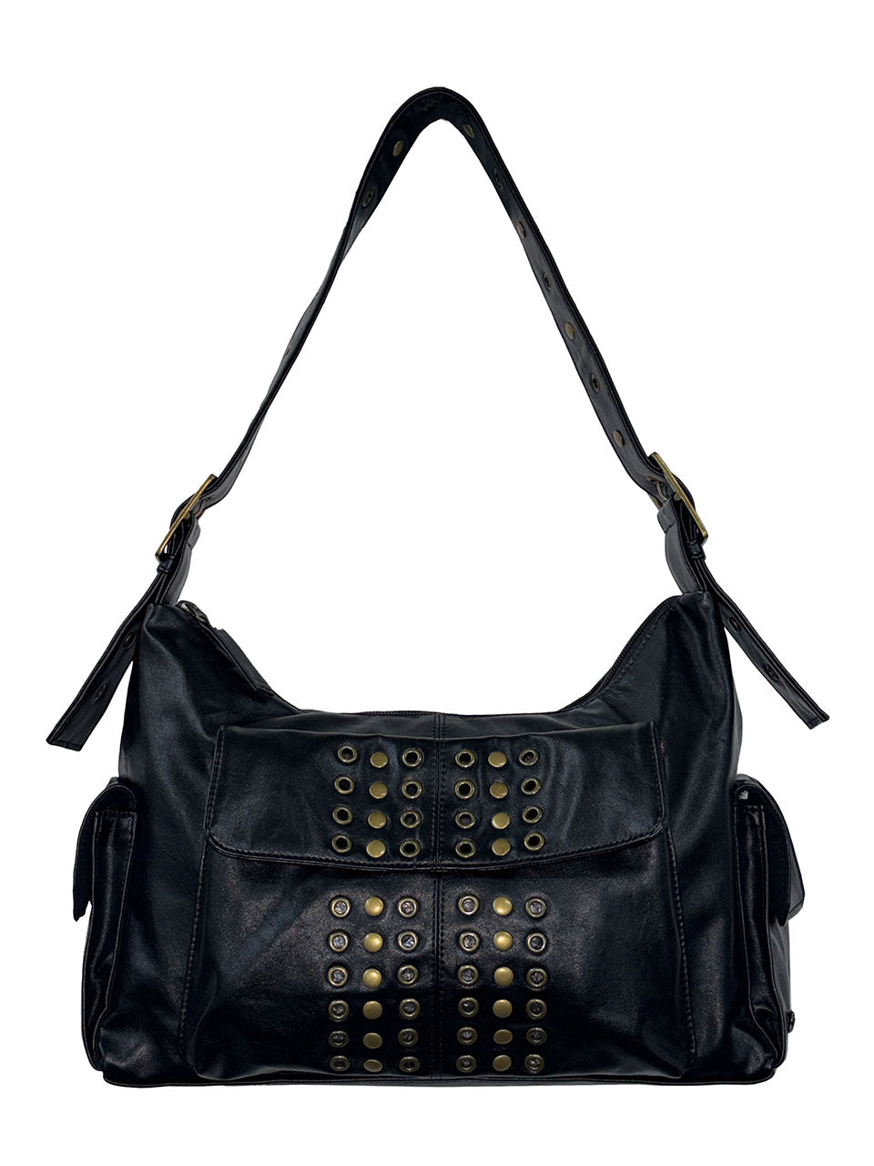 Stud Eyelet Shoulder Bag Black