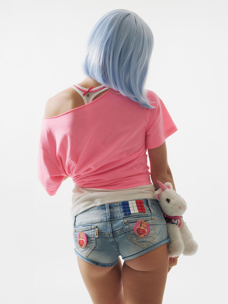 Studded Denim Shorts Light Blue
