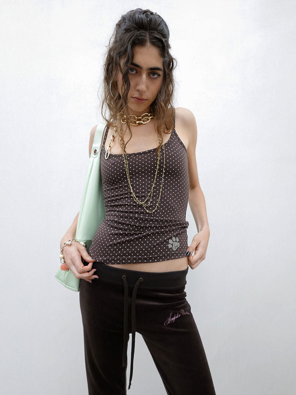 Sweet Kitty Dot Tank Top Brown
