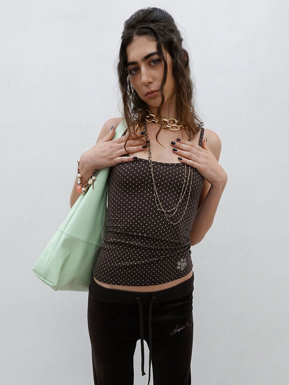 Sweet Kitty Dot Tank Top Brown