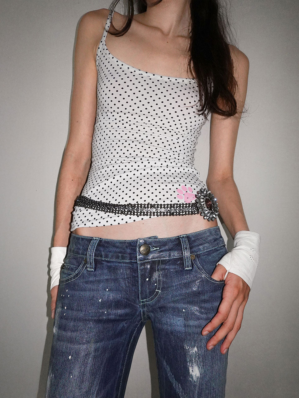 Sweet Kitty Dot Tank Top White
