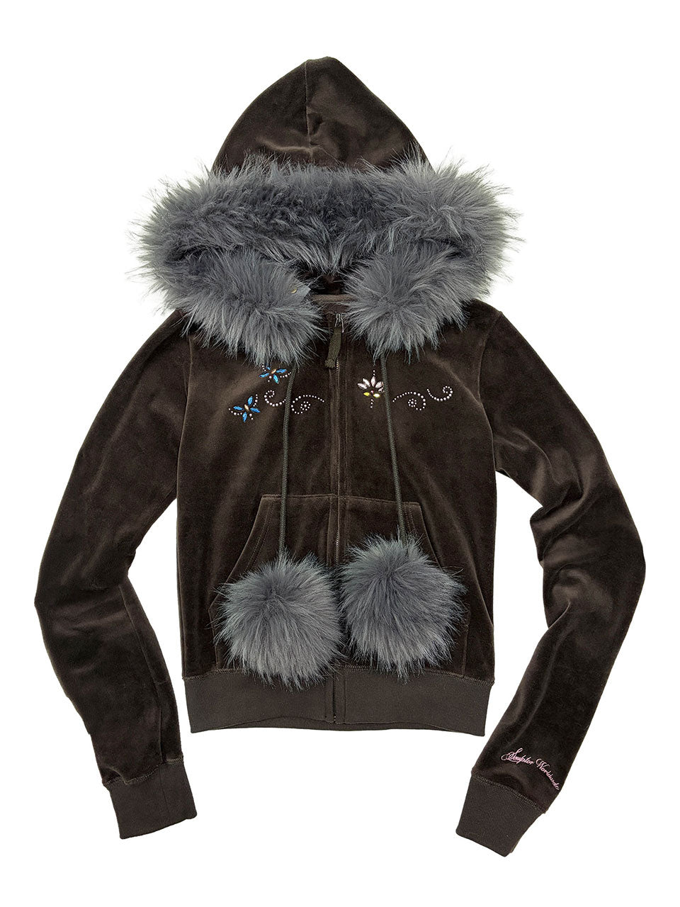 Velour Track Hooded Zip-Up Brown