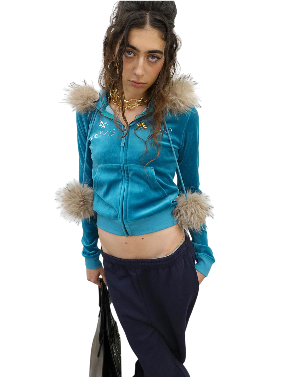 Velour Track Hooded Zip-Up Teal