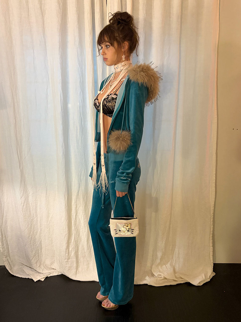 Velour Track Pants Teal