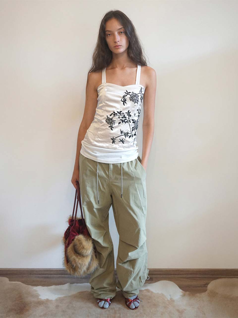 String Parachute Pants Washed Beige