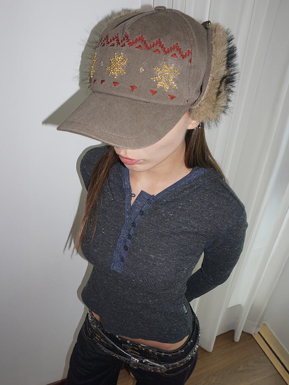 Nordic Twill Earflap Cap Washed Brown