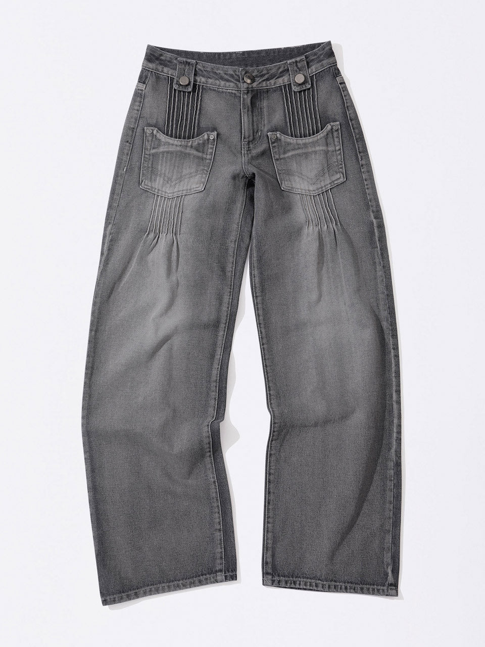 Pintuck Pocket Denim Pants Washed Gray
