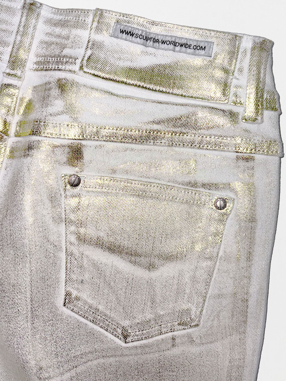 Metallic Bootcut Denim White/Gold
