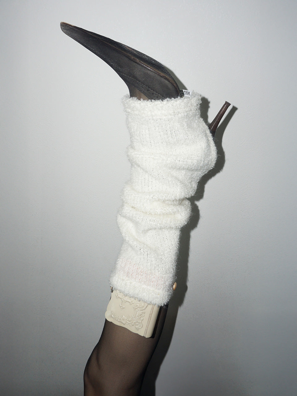 Button Back Leg Warmers White