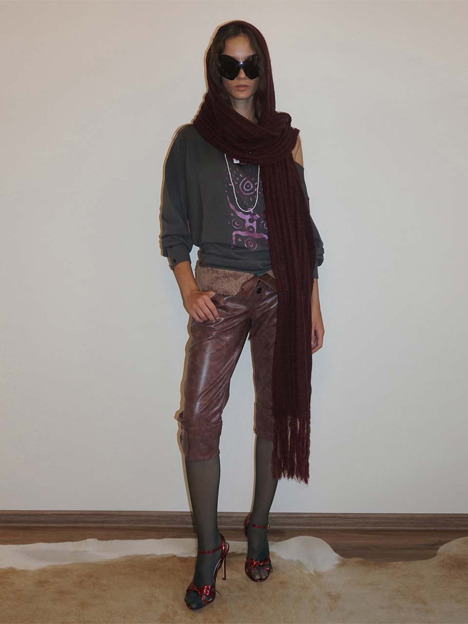 Fluffy Fringe Scarf Wine