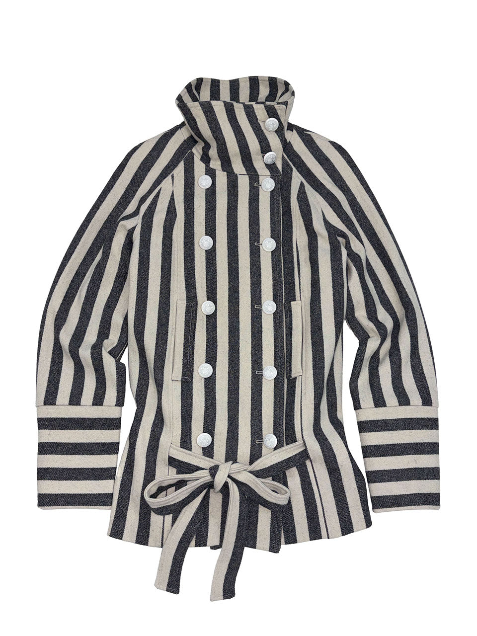 Wool Trench Half Coat Gray Stripe