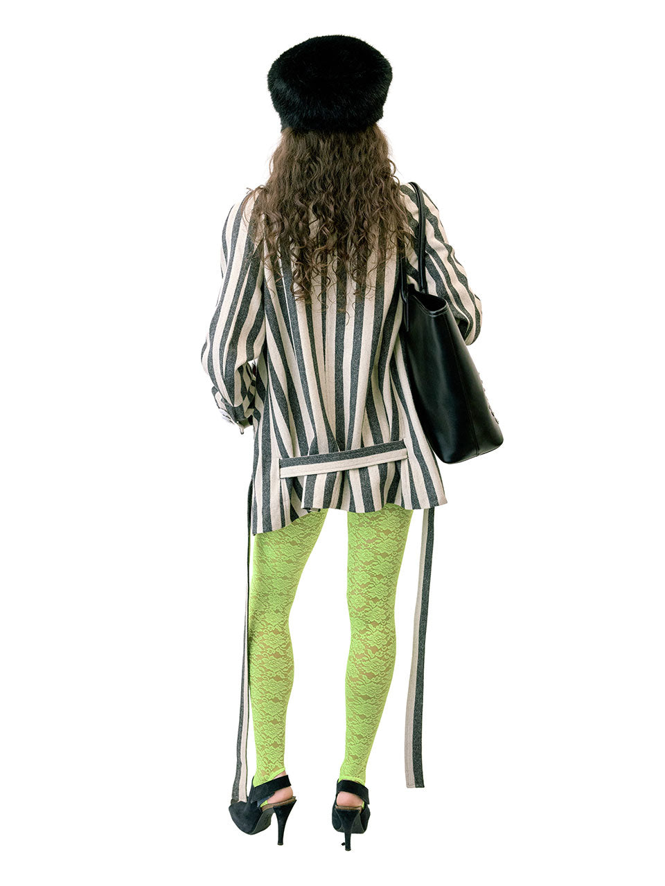 Wool Trench Half Coat Gray Stripe