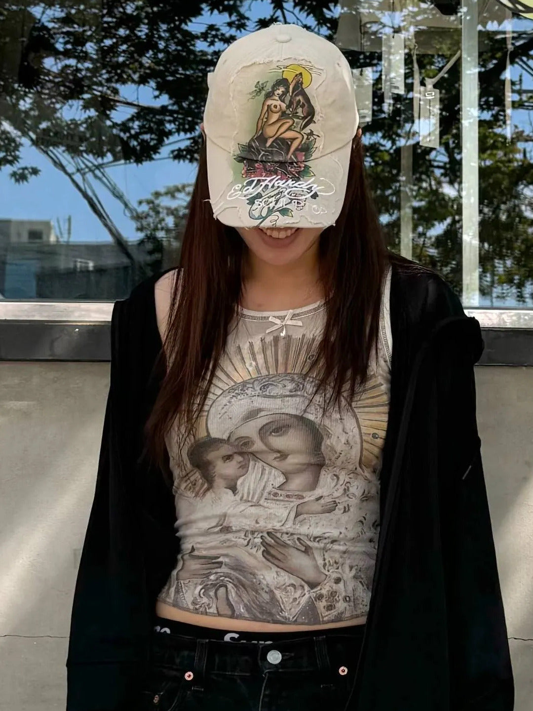 SculptorxEd Hardy Distressed Cap Rawキャップ MUSINSA公式 | SCULPTOR [Sculptor x Ed Hardy] Distressed Cap Raw